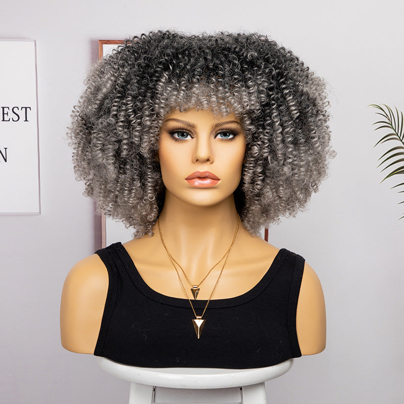 Women's African Fashion Explosion Small Head Cover Wig Short Curly Hair