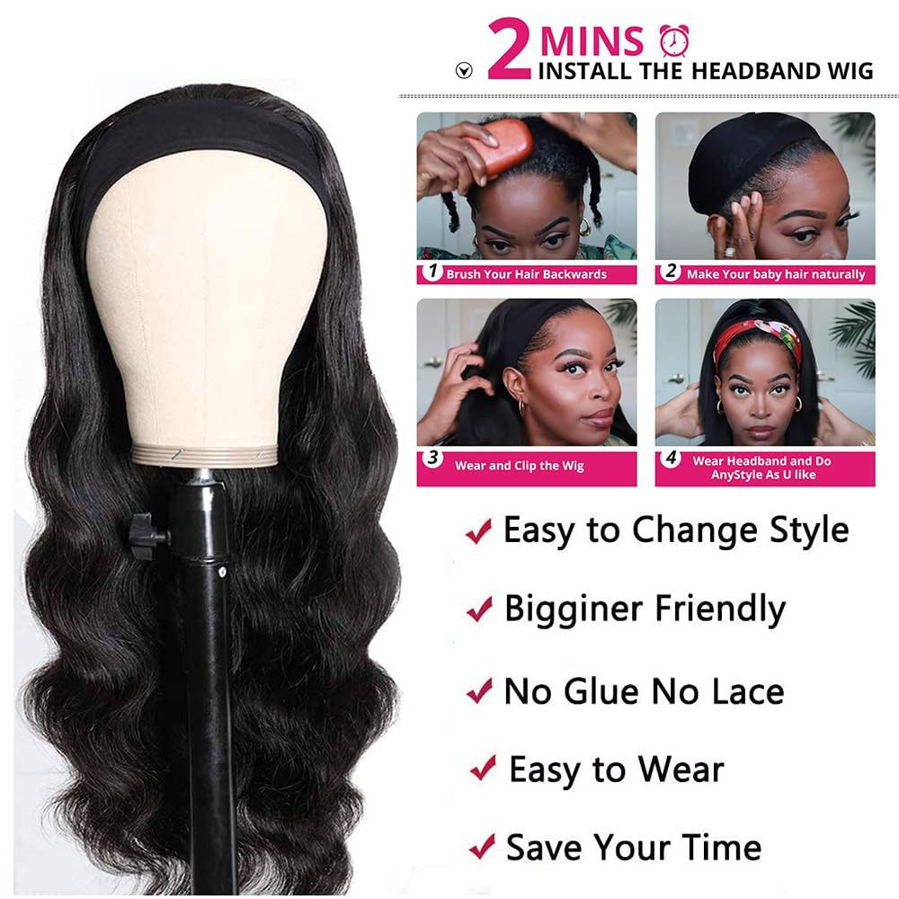 Women's Black Hair Band Curly Big Wave Synthetic Wig Long Curls