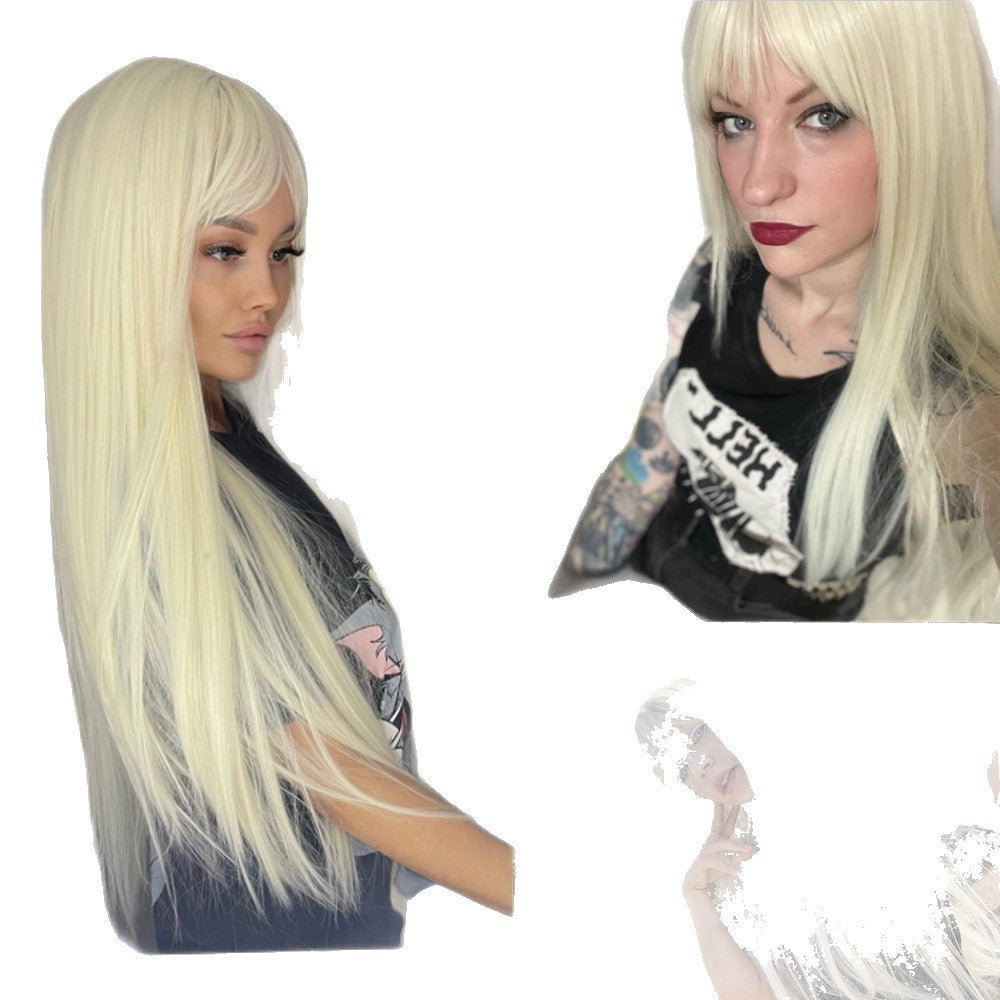 Women's Fashion Inch Light Golden Bangs Hair Long Straight Wig