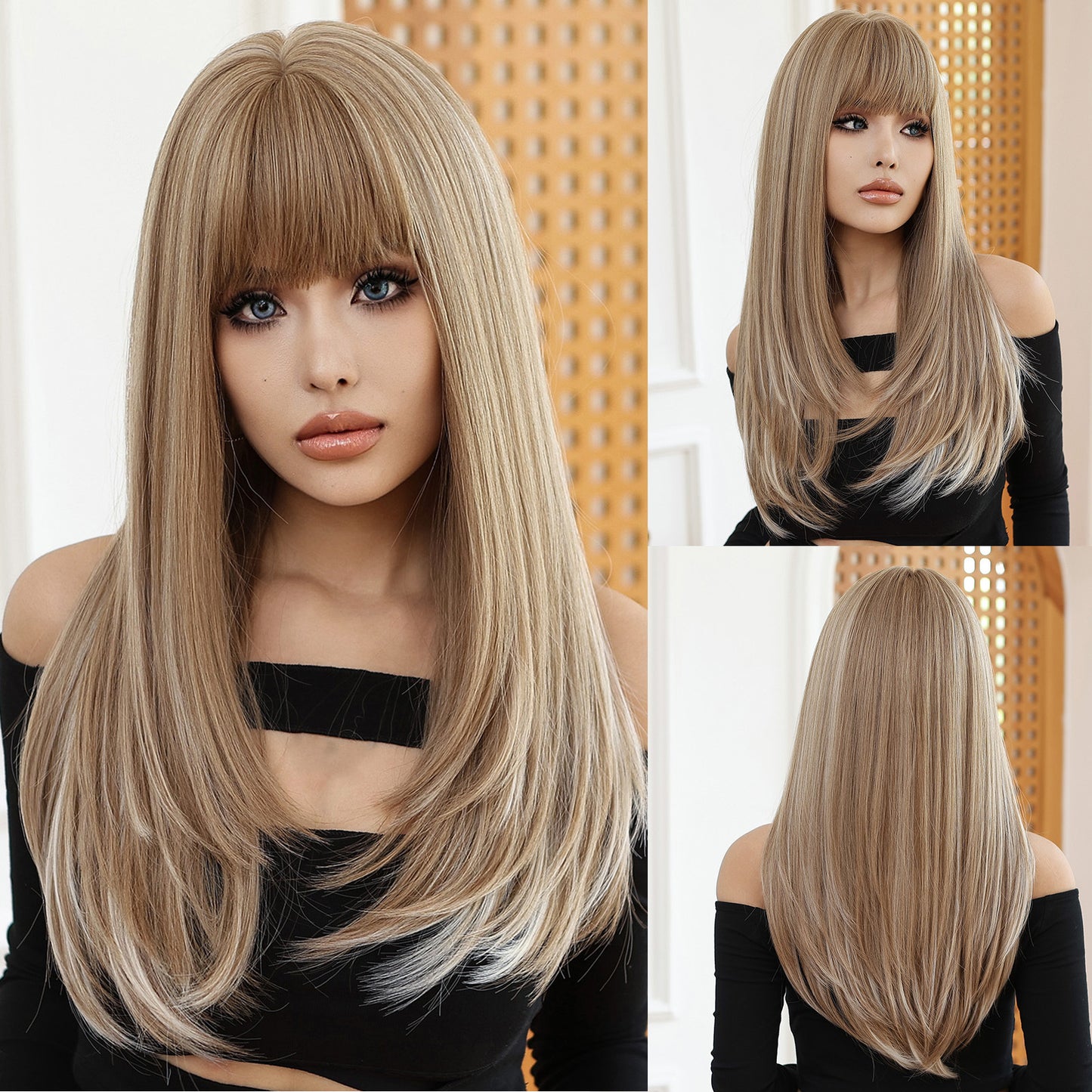Bangs Gradient Gray Hair Chemical Fiber Head Long Straight Wig