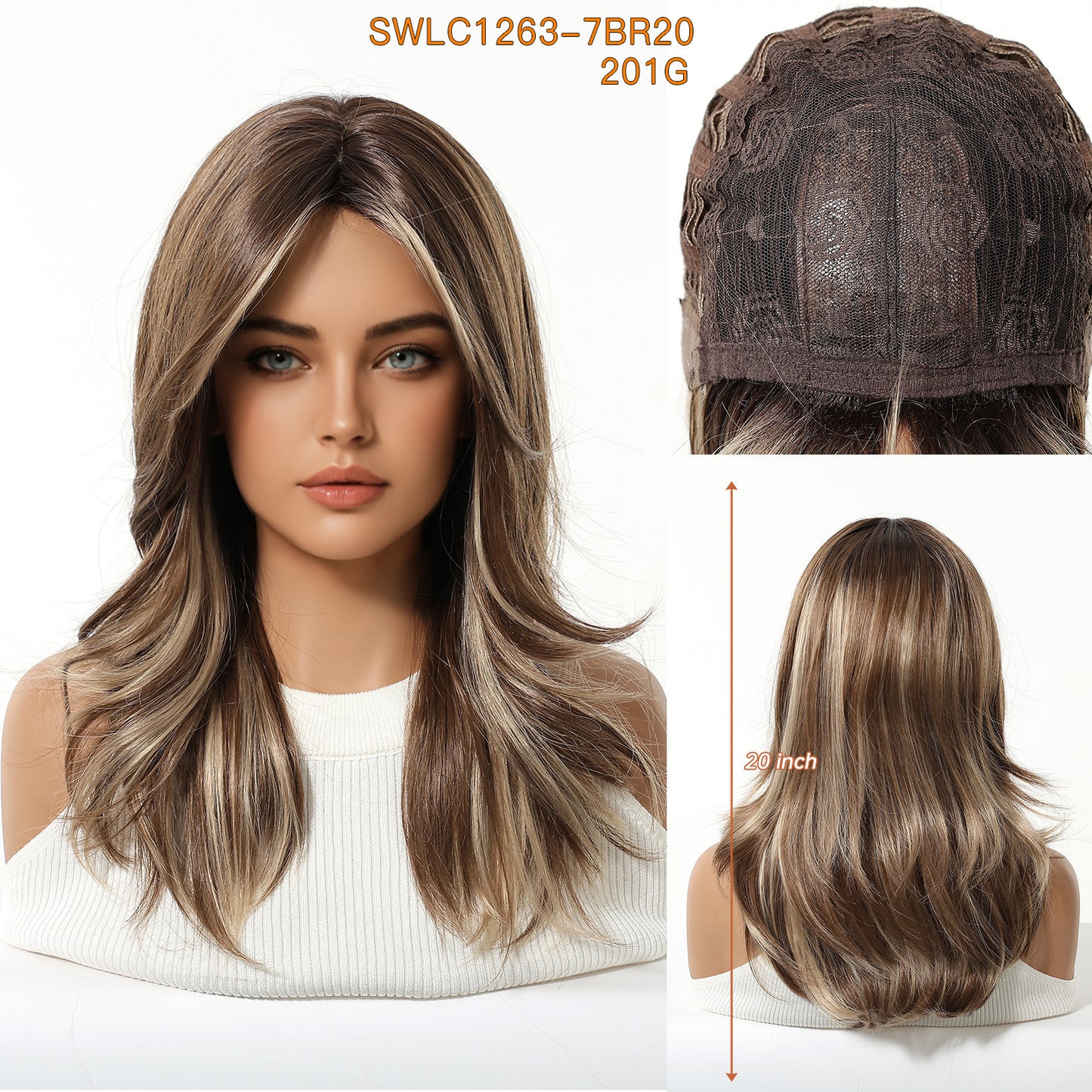 Women's Head Cover Bangs Light Brown Curly Hair Black Multicolor Mechanism Wig Long Curls