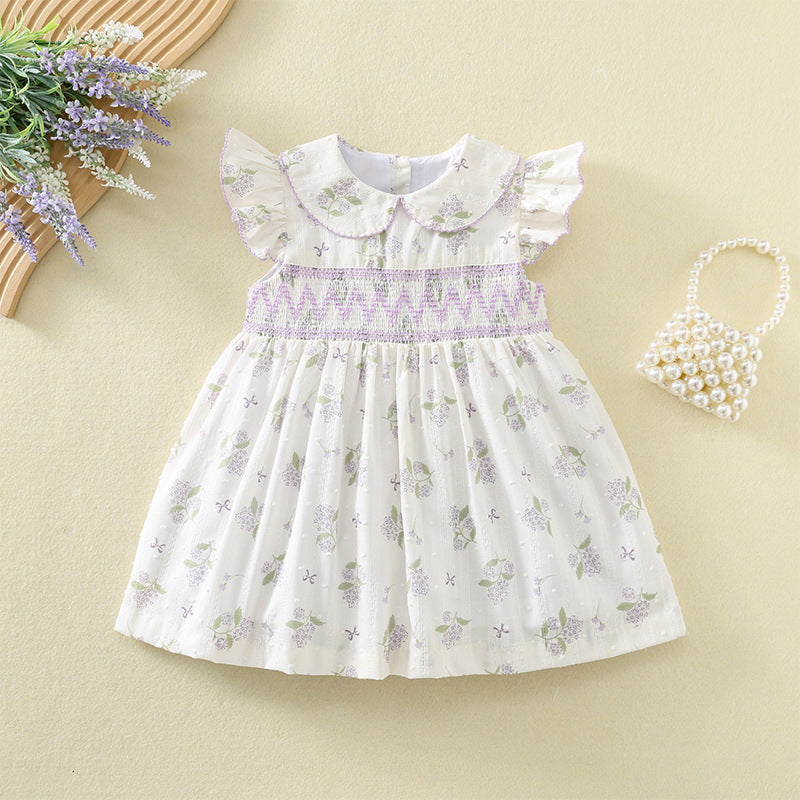 Princess Cute Mori Style Smocking Shirt Cotton Flounced Sleeve Children's Dress