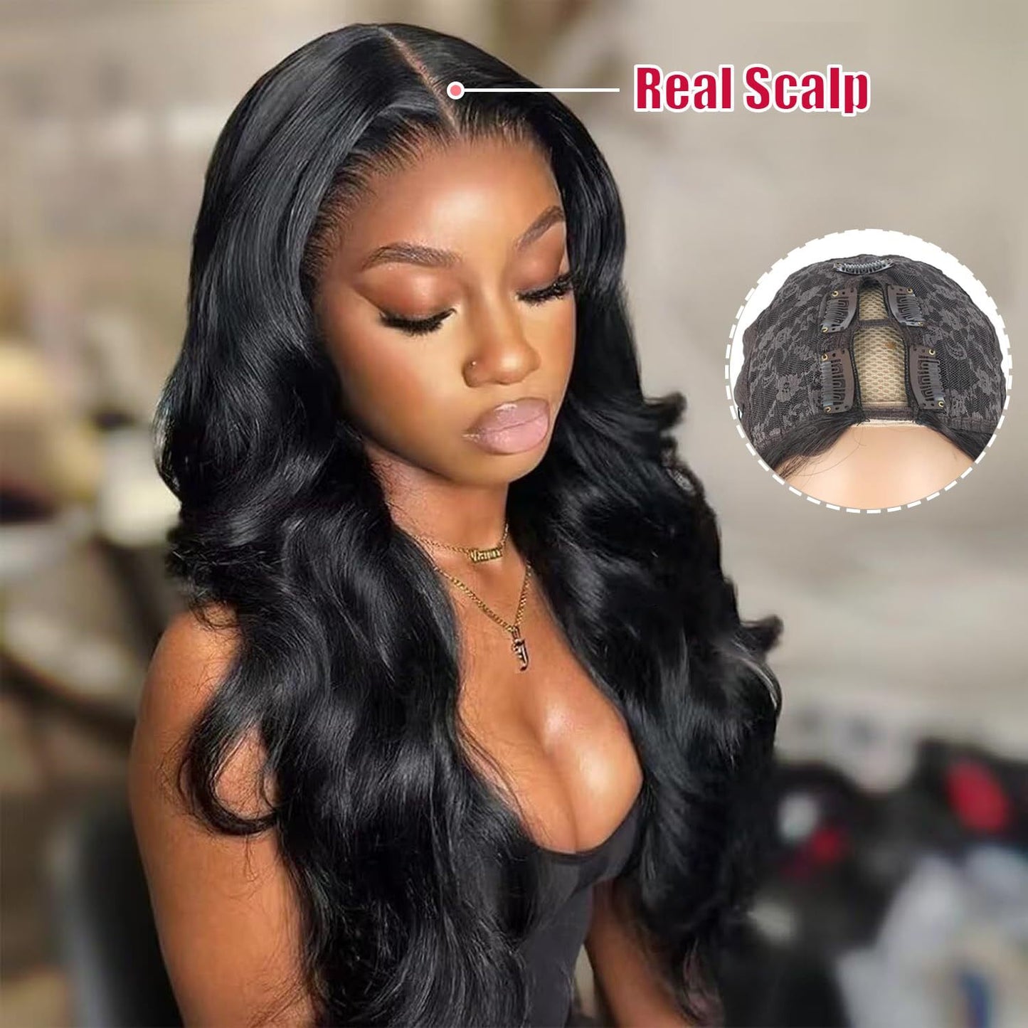 V-shaped Half Headgear Female Hair Extension Black Curly Synthetic Wig Long Curls