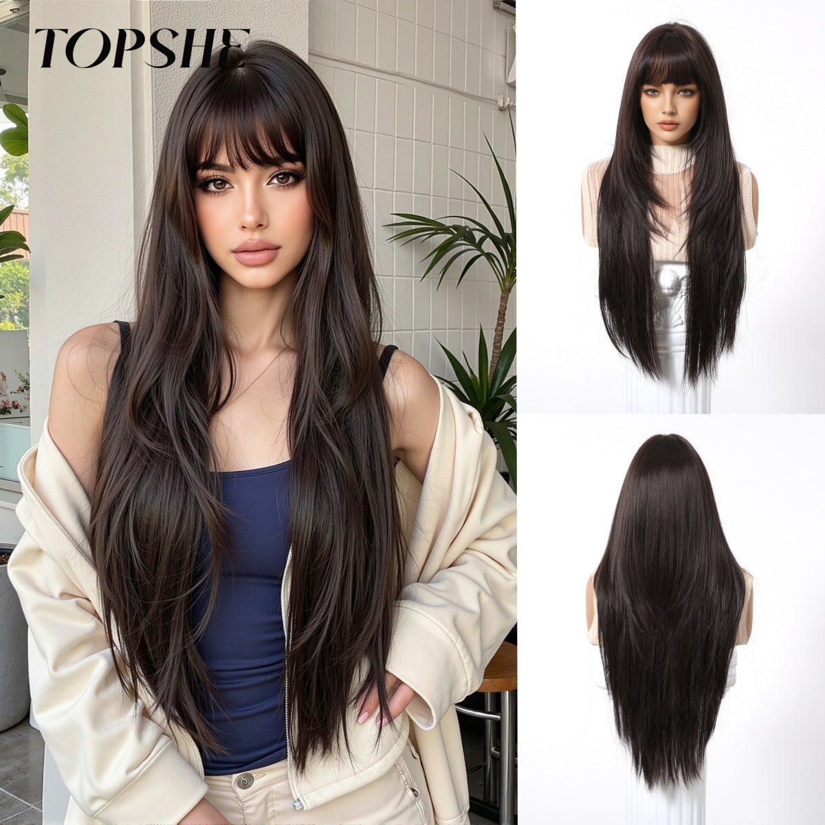 Female Pure Desire Wind Air Bangs Long Straight Wig