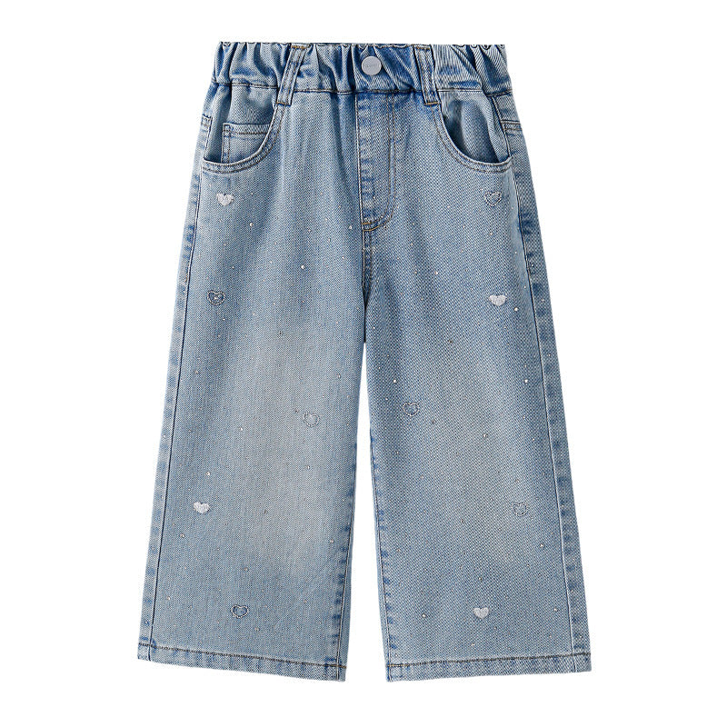 Summer Thin Jeans Embroidered Heart Rhinestone Children's Pants