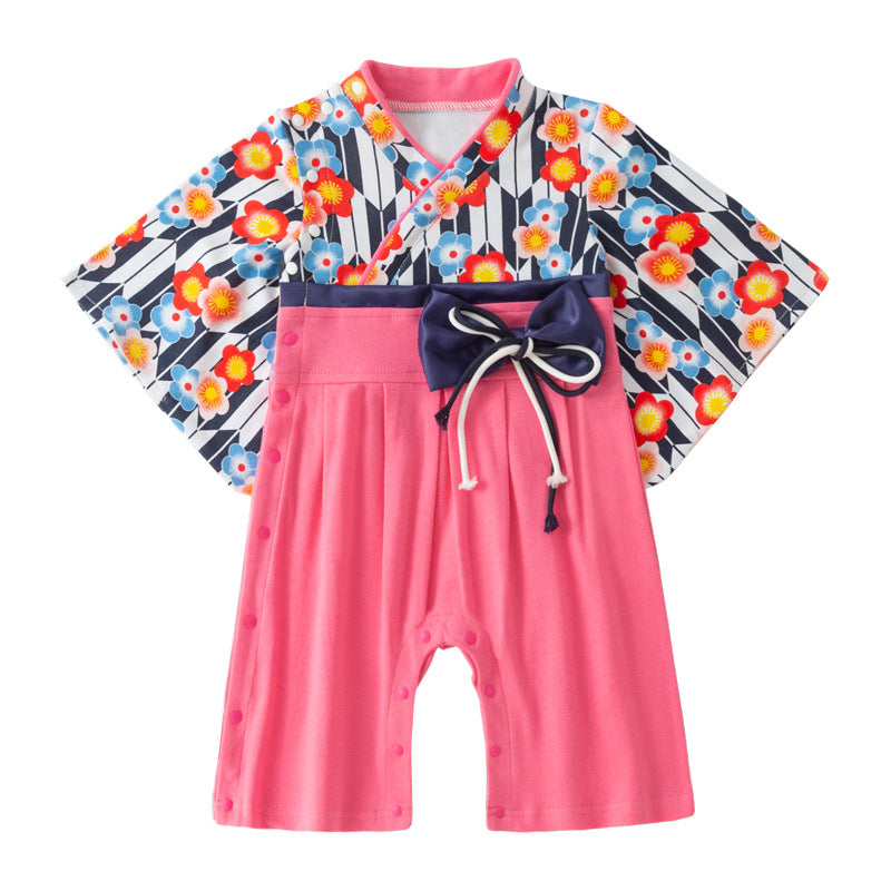 Children's Clothing Long-sleeved Kimono Jumpsuit Bow Romper Jumpsuit, Climbing Suit