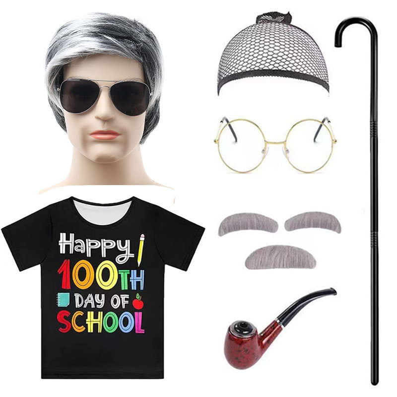Cool Graceful Grandpa School Clothing Set Cos Wig