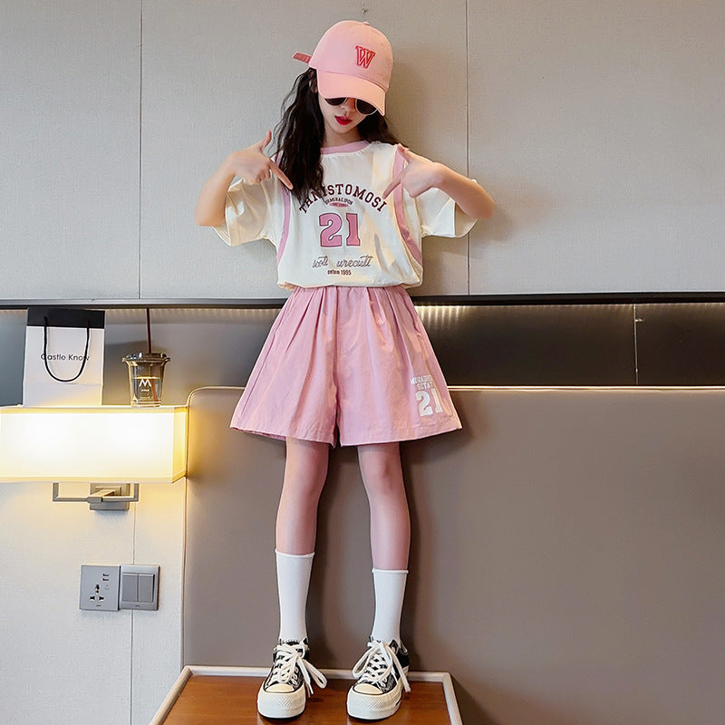 Women's & Children's Summer Western Style Clothing Teens Thin Shorts Two-piece Children's Suit