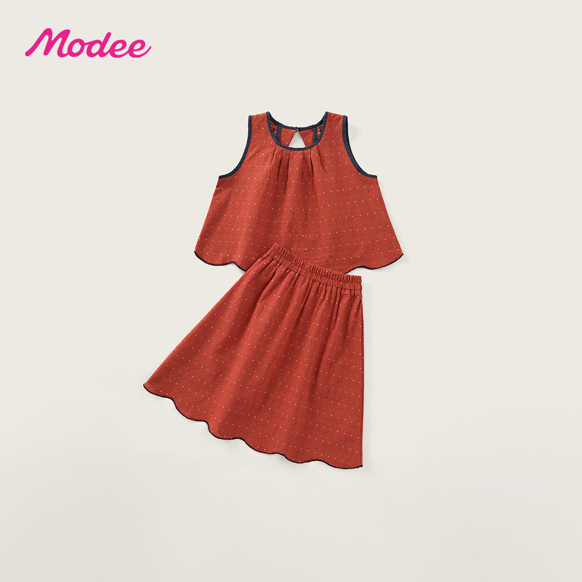 Red Jacquard Summer Korean Style Sleeveless Top Skirt Children's Suit
