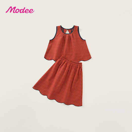Red Jacquard Summer Korean Style Sleeveless Top Skirt Children's Suit