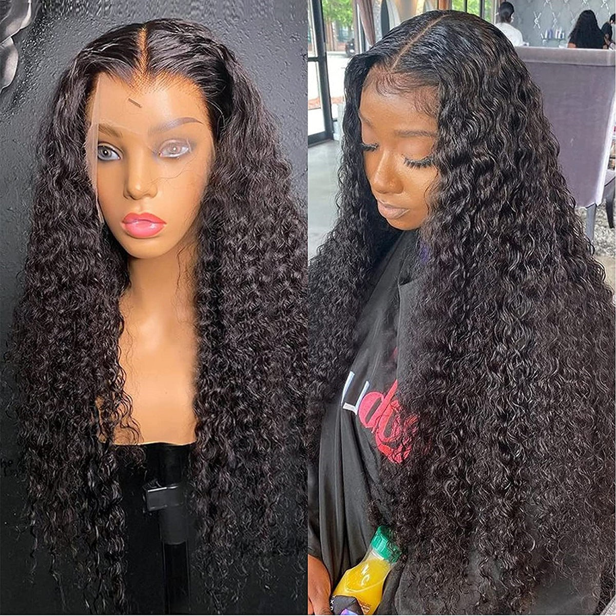 Women's Hand-woven Black Small Curly Hair Front Wig Long Curls