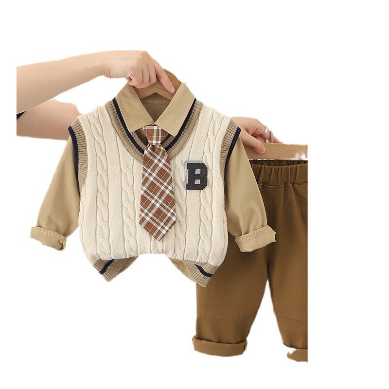 Tie Sweater Three-piece Set Year Old Clothes Casual Children's Suit