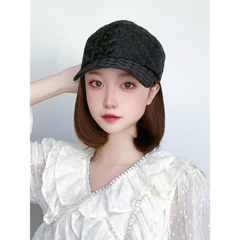 Summer One Hollow Peaked Cap Fashion Sun Shade Wig Short Straight Hair