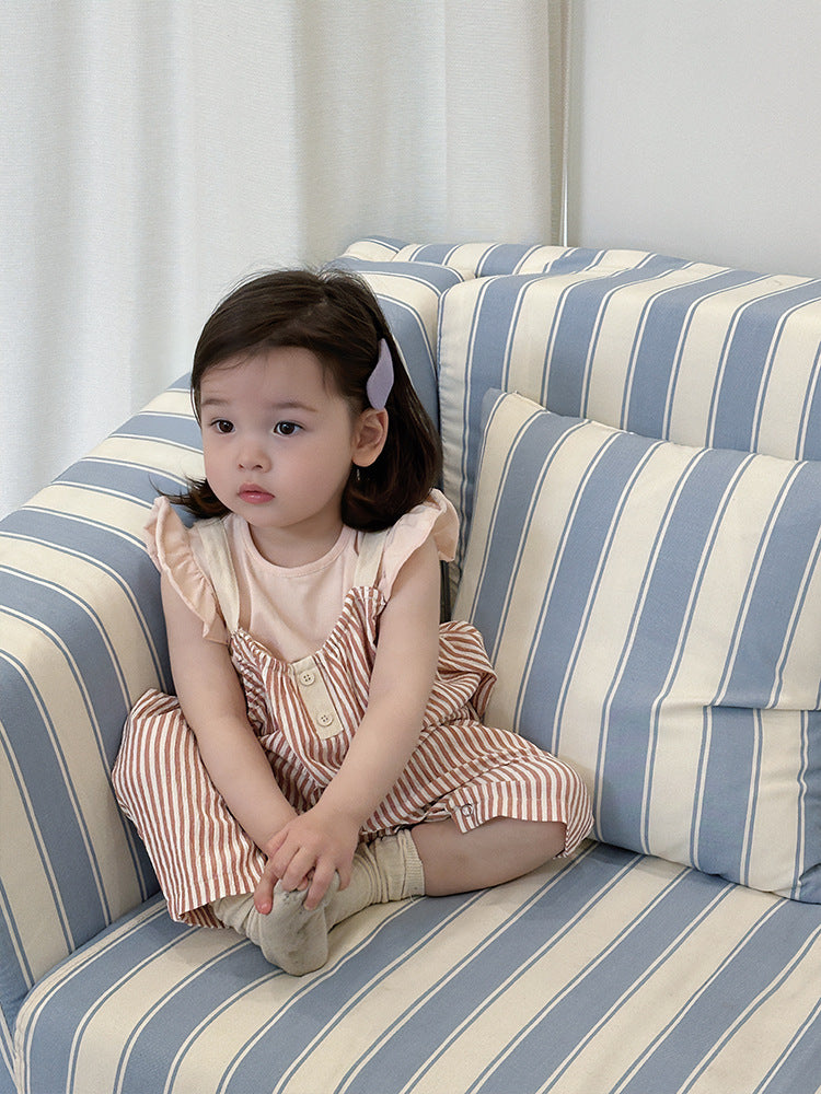 Children's Babies Outing Summer Korean Style Clothing T-shirt Striped Children's Suit