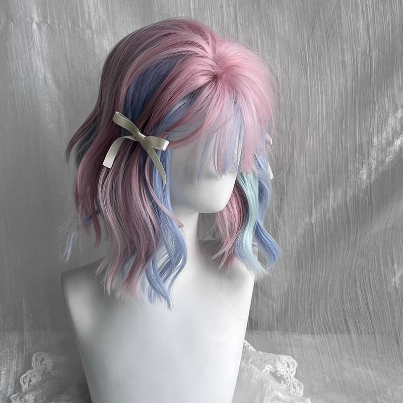 Women's Hair Thin Color Pink Rainbow Mixed Highlight Other Wig