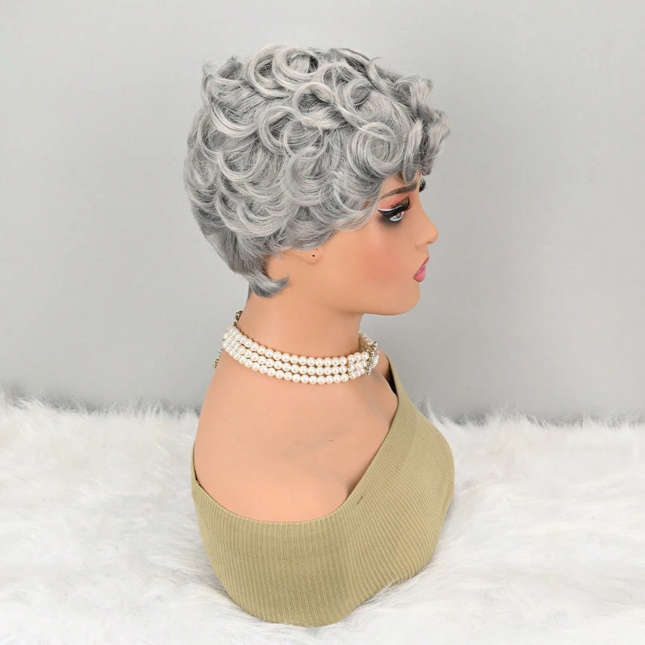 Elegant Women's Gray Fiber Synthetic Wigs Wig Short Curly Hair