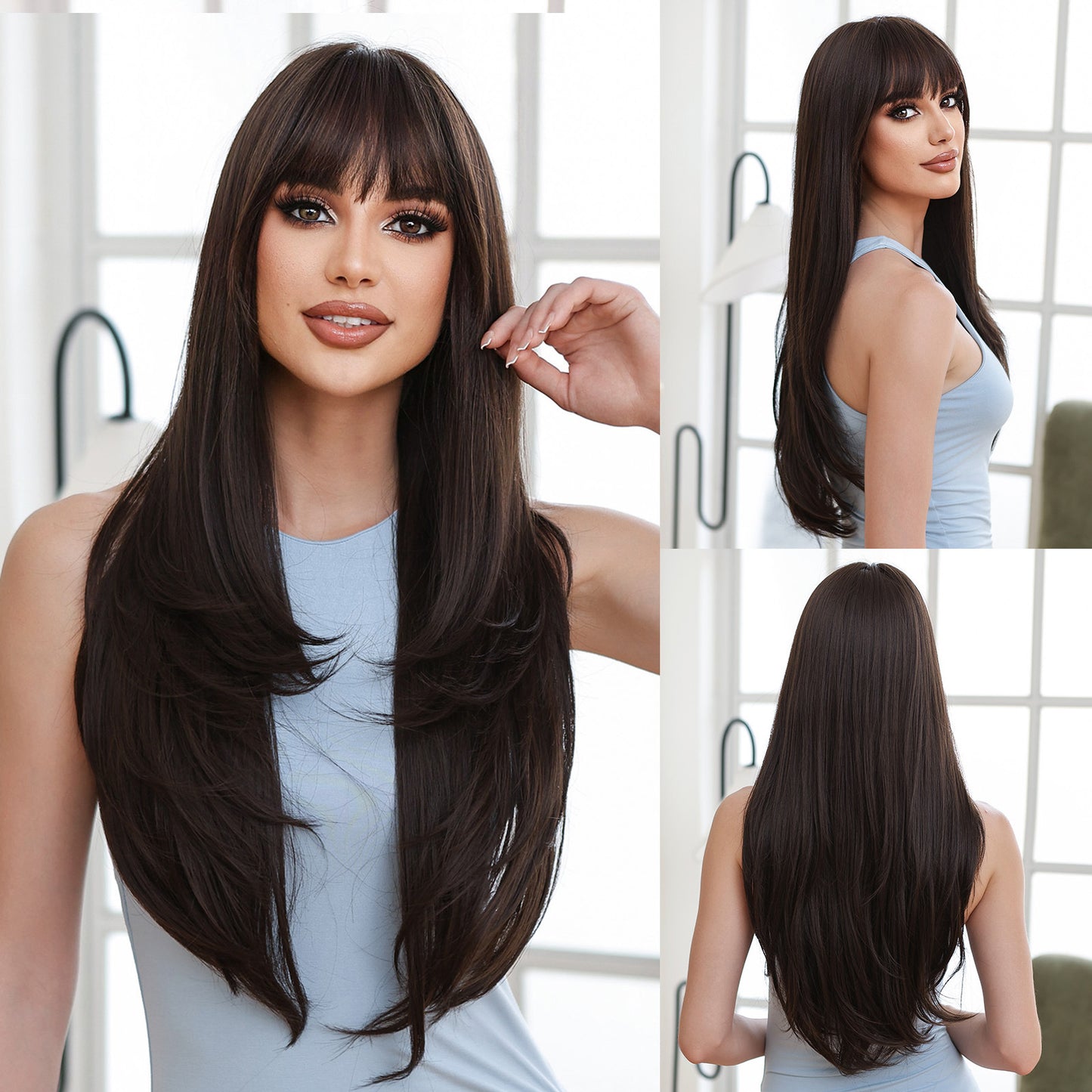 Bangs Gradient Gray Hair Chemical Fiber Head Long Straight Wig