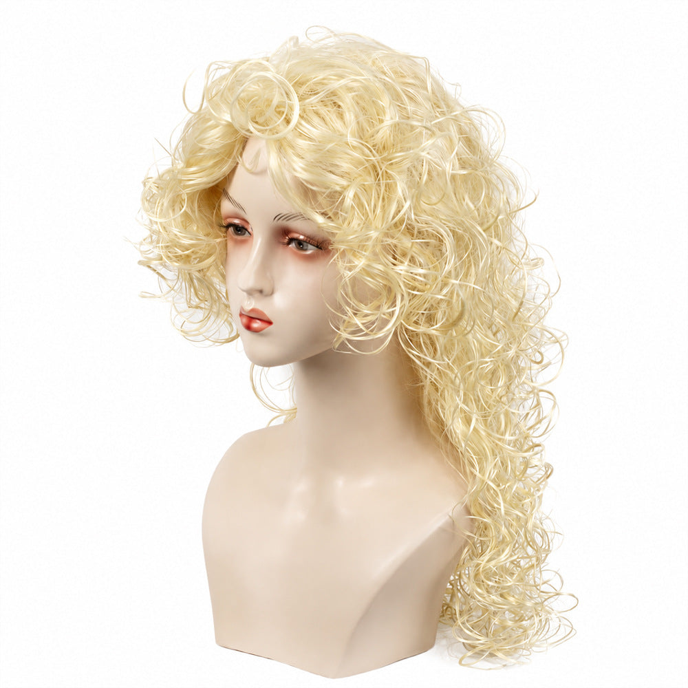 Women's Rock Wind Long Curly Hair Head Cover Cos Wig