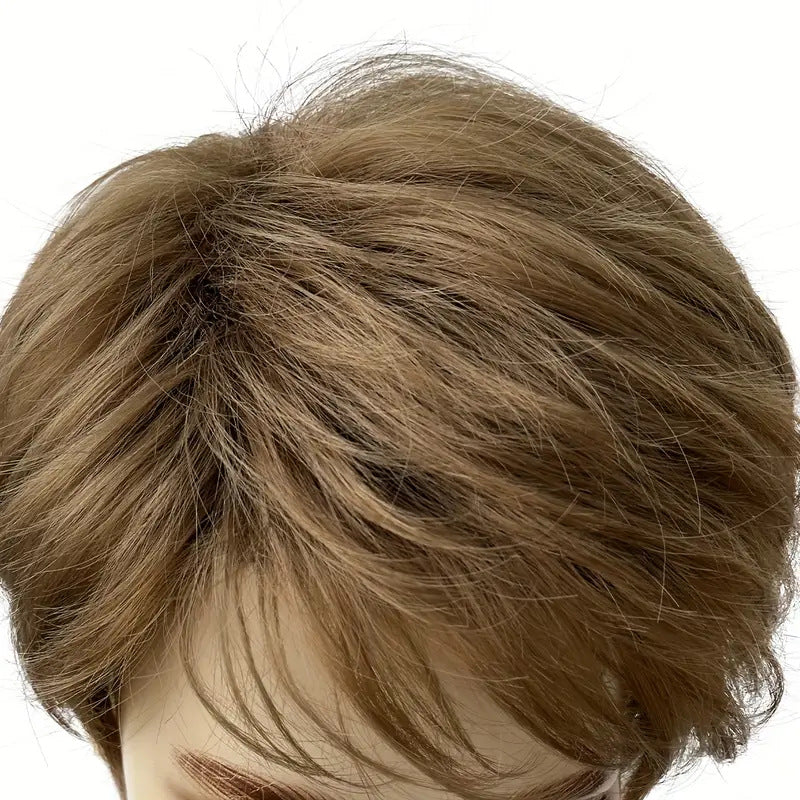 Men's Brown Partial Short Straight Hair Fiber Synthetic Men's Wig