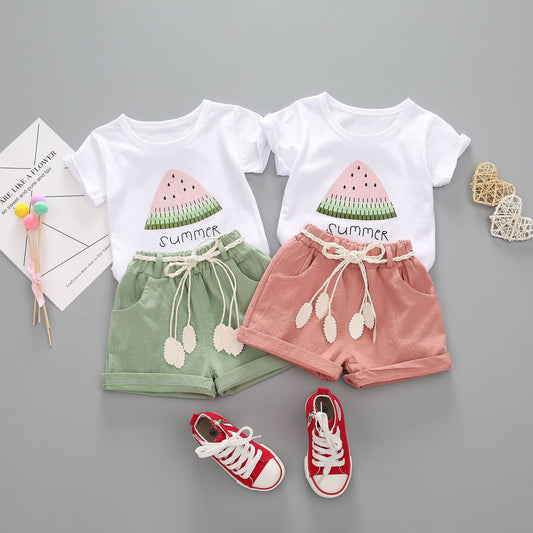 Round Neck Cartoon Watermelon Short-sleeved Casual Children's Suit