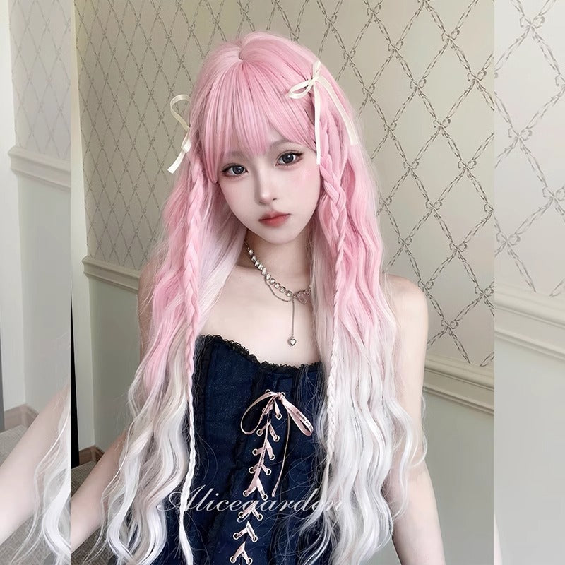 Women's Hair Peach Cocoa Sweet Gradient Curly Wig Long Curls