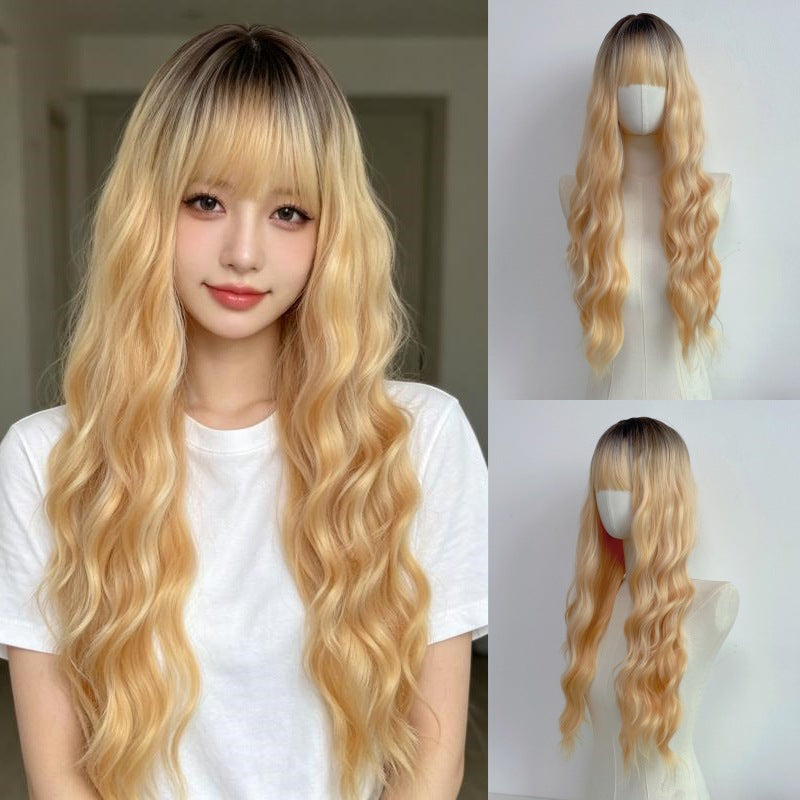 Women's Up Air Bangs Rose Net Matte Wig Long Curls