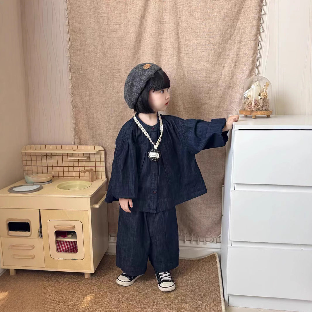 Children's Stylish Korean Mori Denim Shirt Jacket Children's Suit
