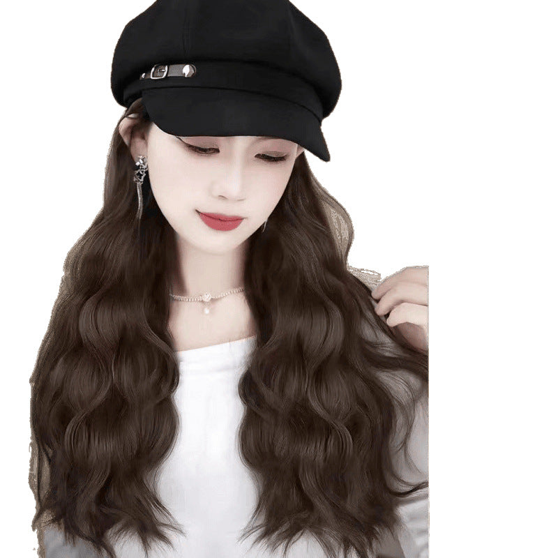 Artistic Leather Ring Octagonal Cap Water Wig Long Curls