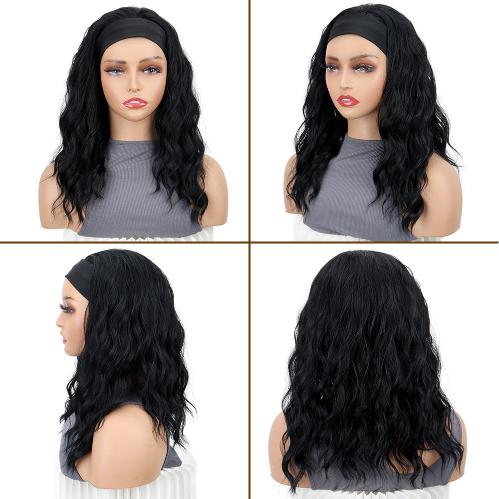 Women's Mid-length Curly Hair Water Ripple Ice Silk Band Fiber Chemical Wig Long Curls