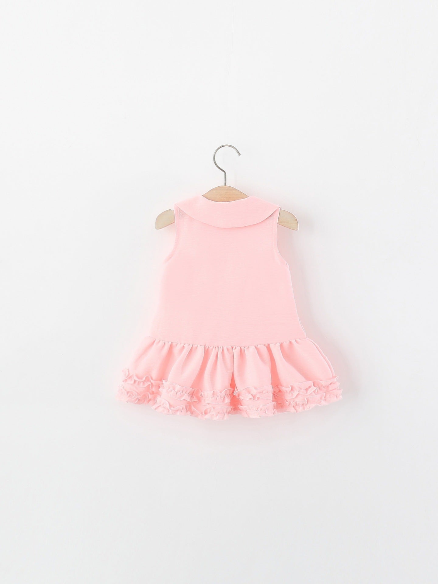 Children's Summer Solid Color Peter Pan Collar Flower Bow Tie Cotton Children's Dress