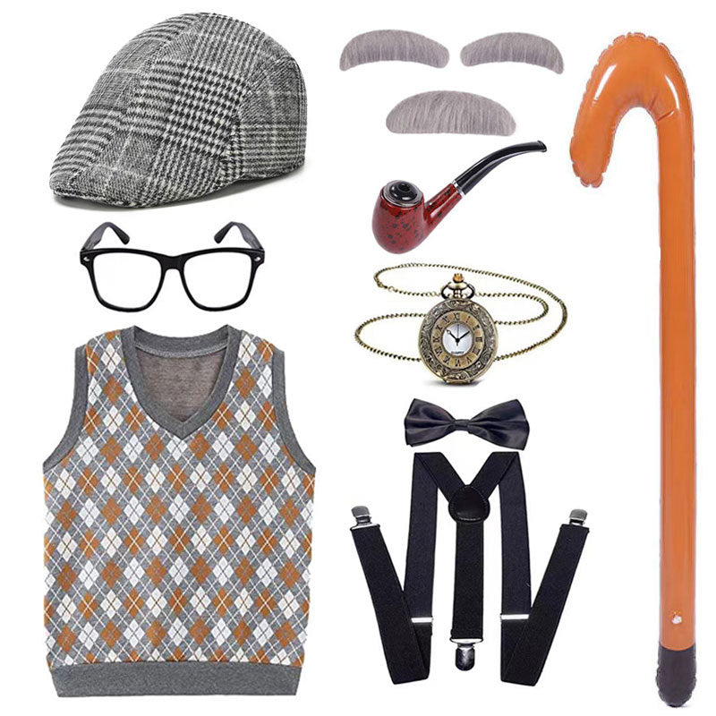 Children's Grandpa Vest Clothing School Day Old Beard Cos Wig