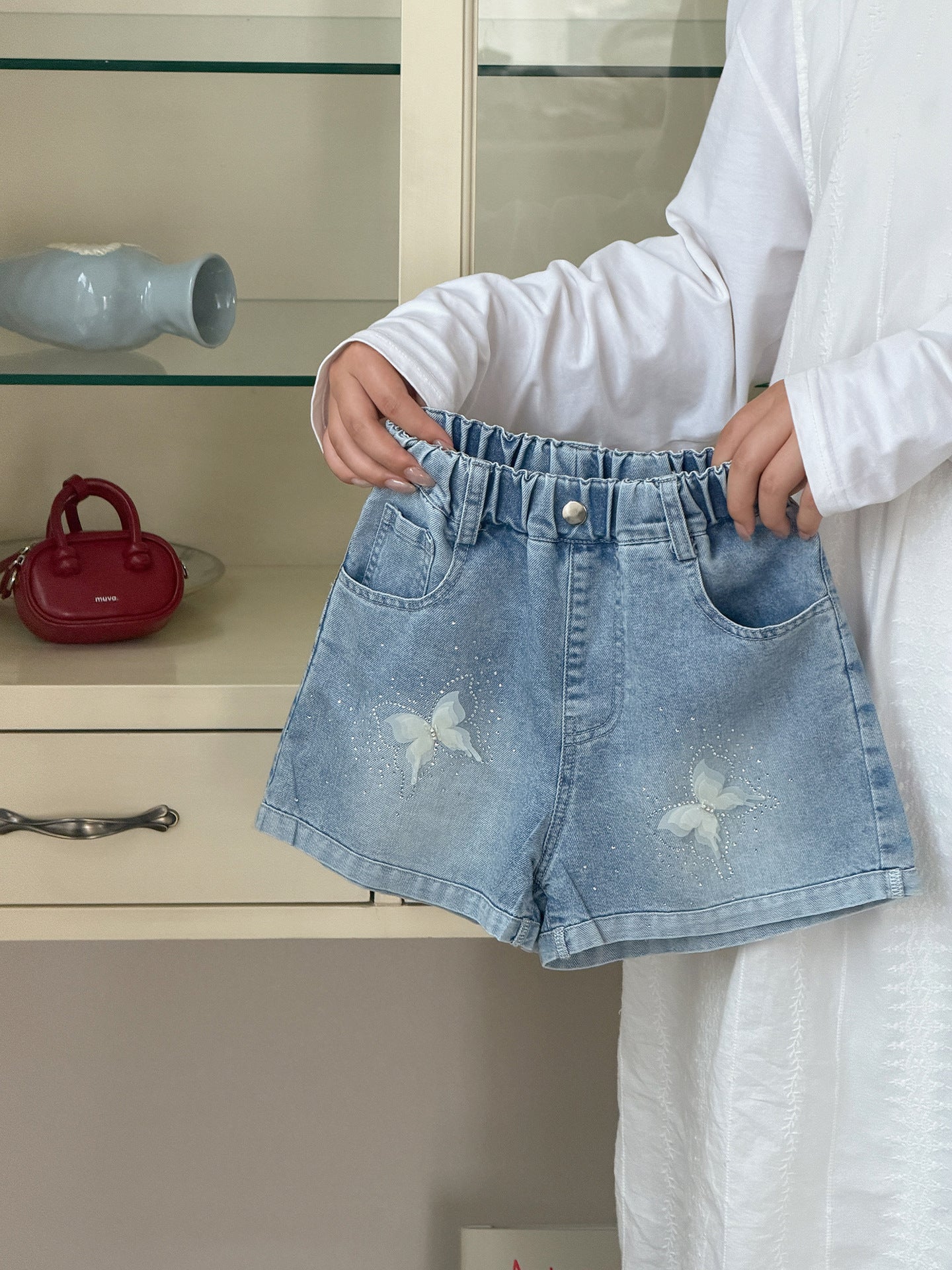 Children's Thin Denim Shorts Outer Wear Butterfly Children's Pants