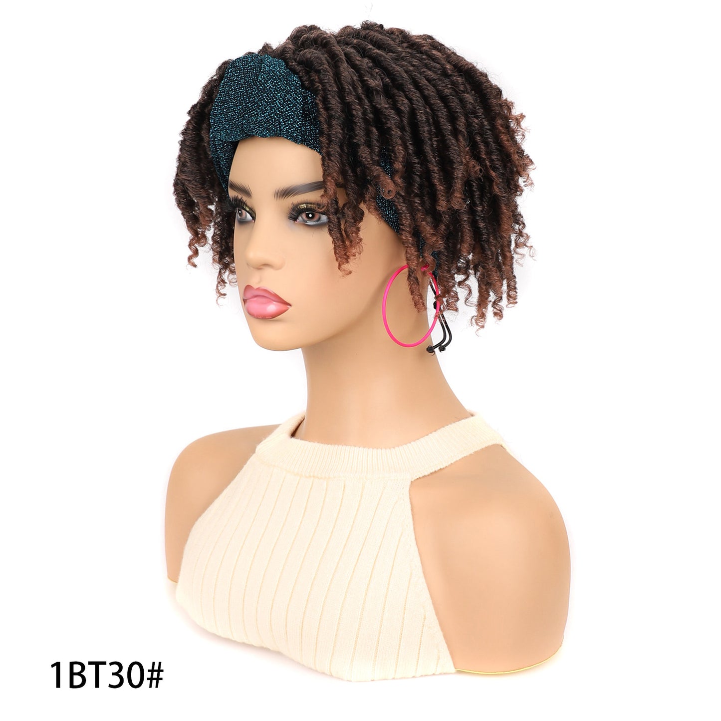 Head Cover Black Blue Turban Dreadlocks Wig Short Curly Hair