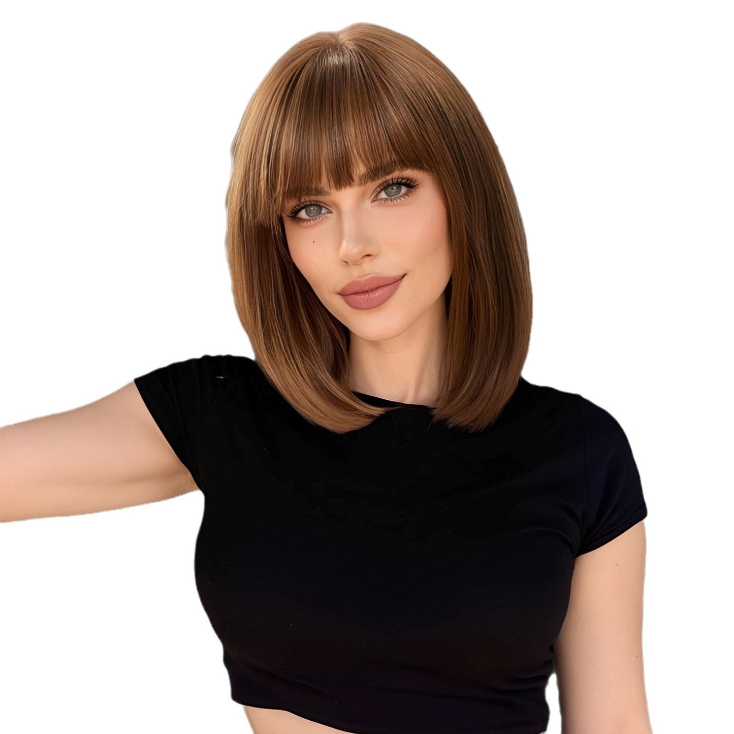 Stylish Graceful Bangs Brown Wine Red Wig Short Straight Hair