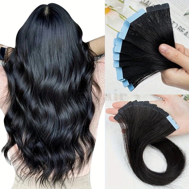 Comfortable Real Hair Seamless Extension Film Long Straight Wig