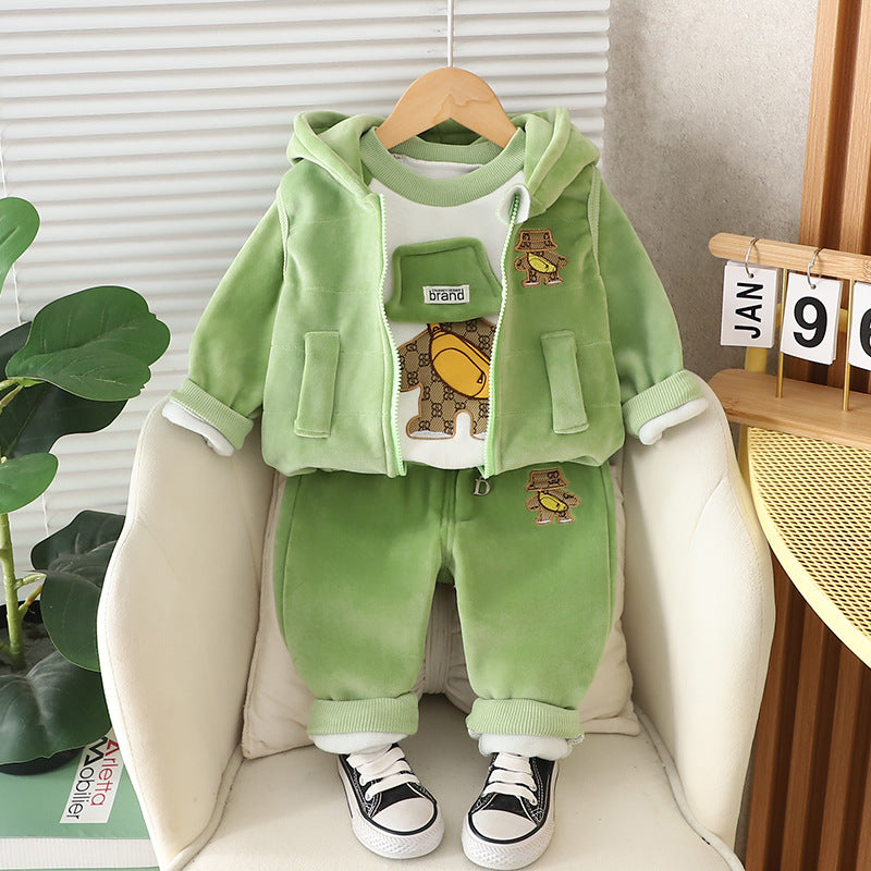Children's Korean Style Clothing Fleece Padded Bear Children's Suit