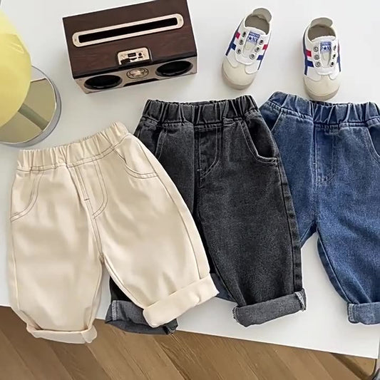Children's Beautiful Jeans Fashionable Solid Color Soft Straight Children's Pants