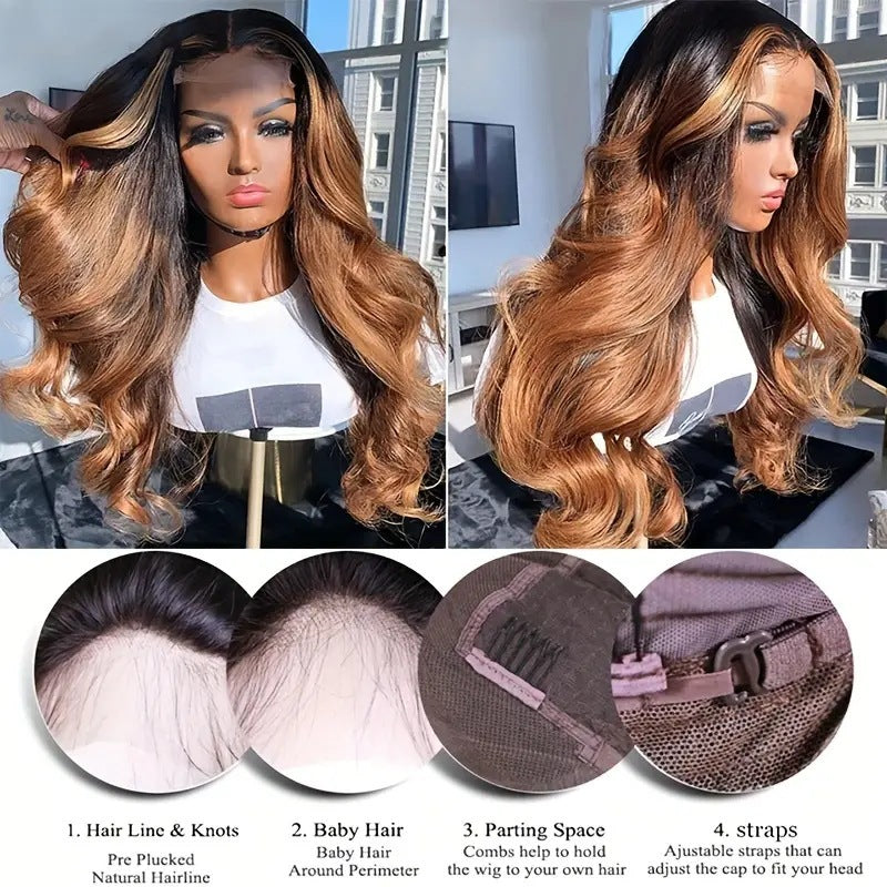 Lace Gradient Brown Curly Hair Big Female Wig Long Curls