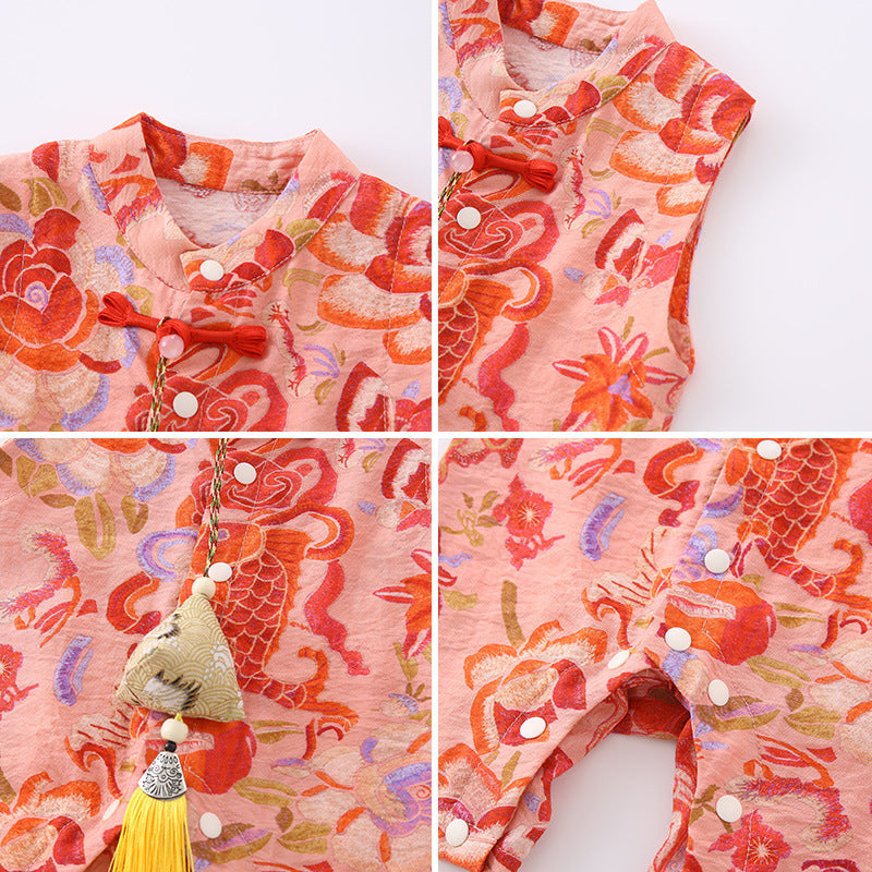 Summer Clothes Brother Sister Sleeveless Cheongsam Jumpsuit, Climbing Suit