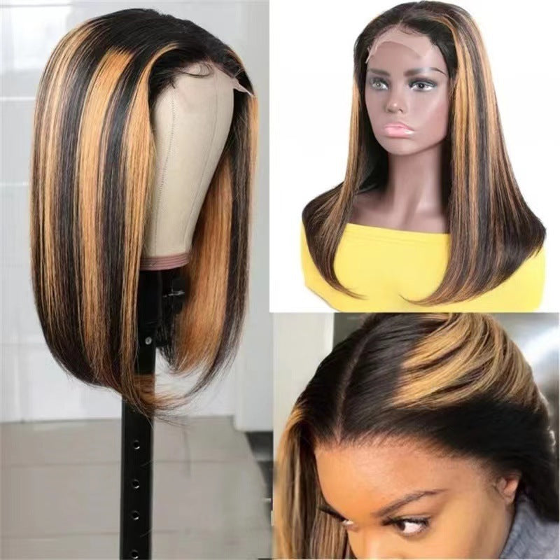 Women's Mid-length Brown Gradient Chemical Fiber Rose Wig Short Straight Hair