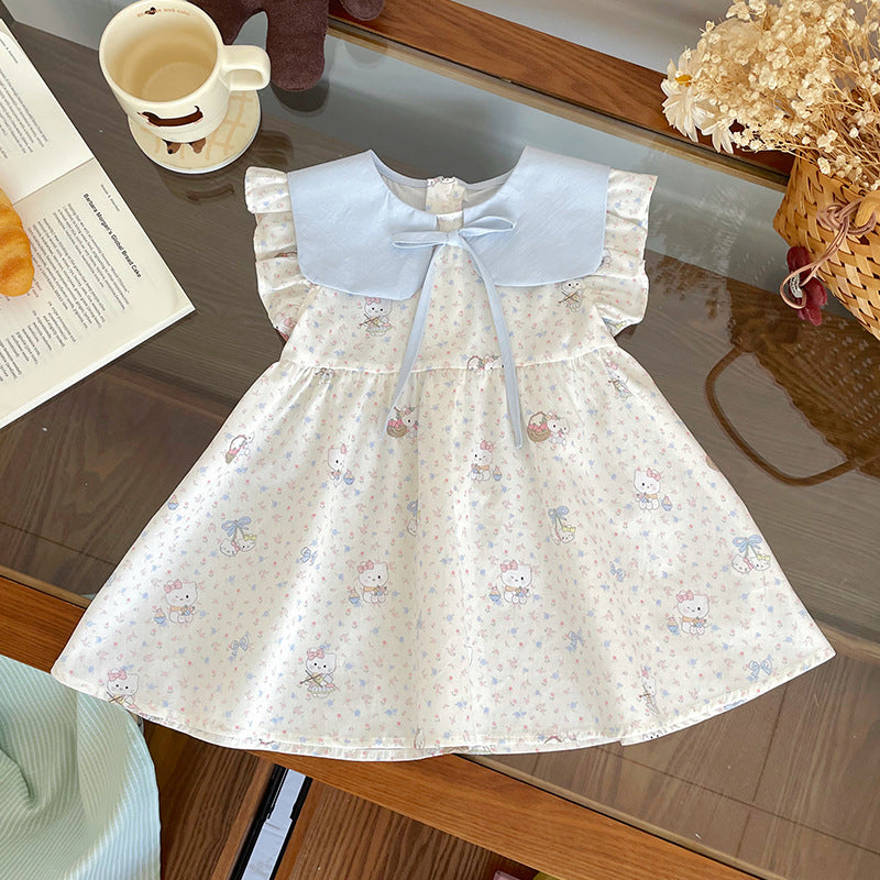 Children's Shirt Floral Flying Sleeve Princess A- Children's Dress