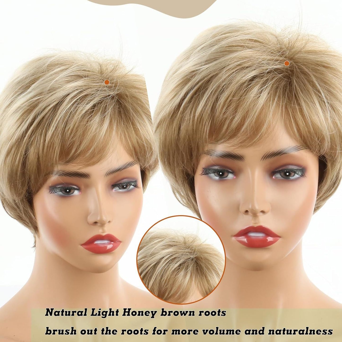 Women's Fashionable Golden Side Bangs Head Cover Wig Short Straight Hair