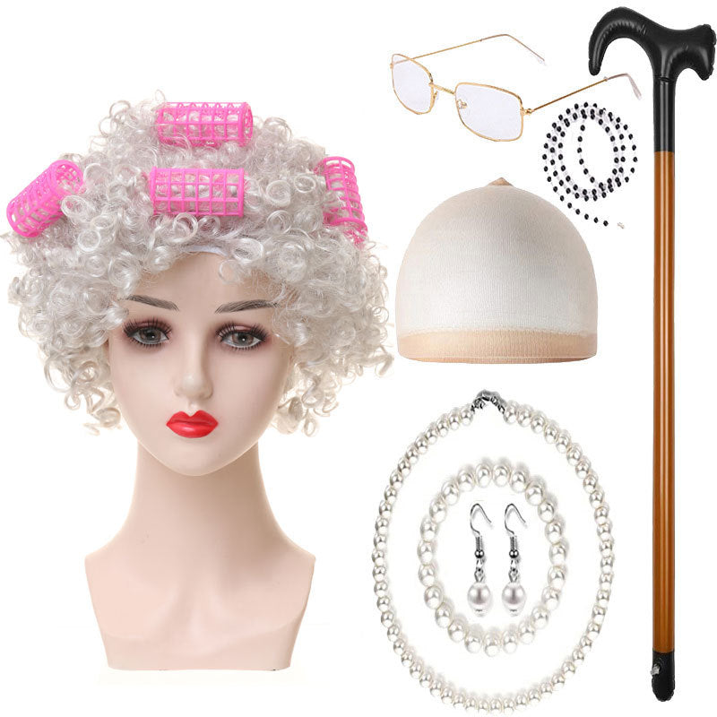 Day Old Grandma Man Grandpa Suit Lady Head Cos Wig