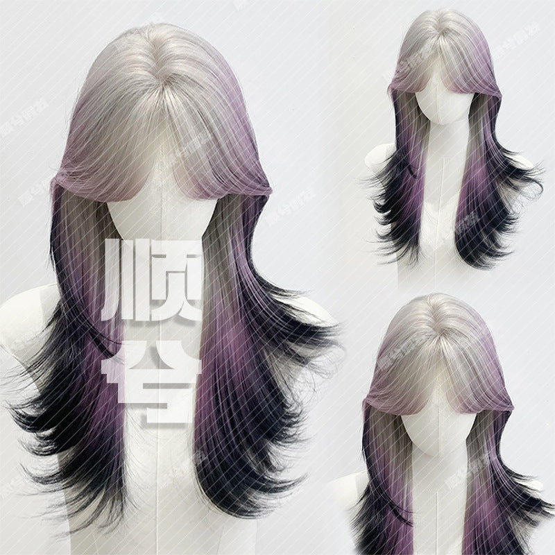 Daily Middle Points Color Mixing Temperament Long Straight Wig