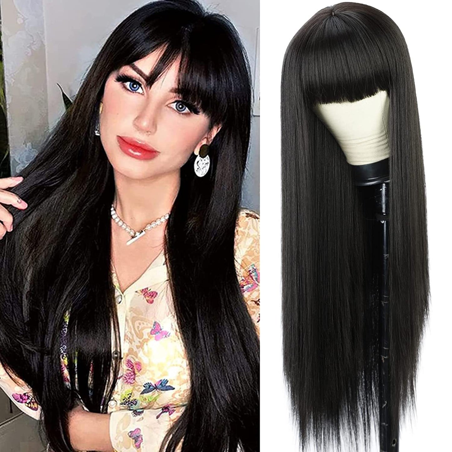 Women's Colorful Bangs Hair Chemical Fiber Long Straight Wig