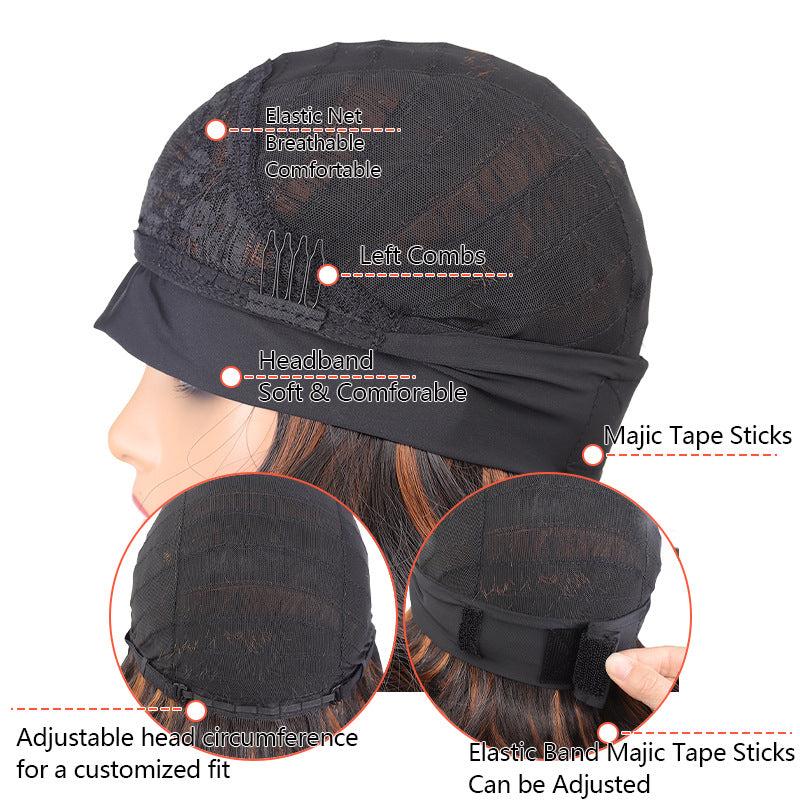 Female Ribbon Curly Hair Big Wave Chemical Fiber Black Pick Wig Long Curls