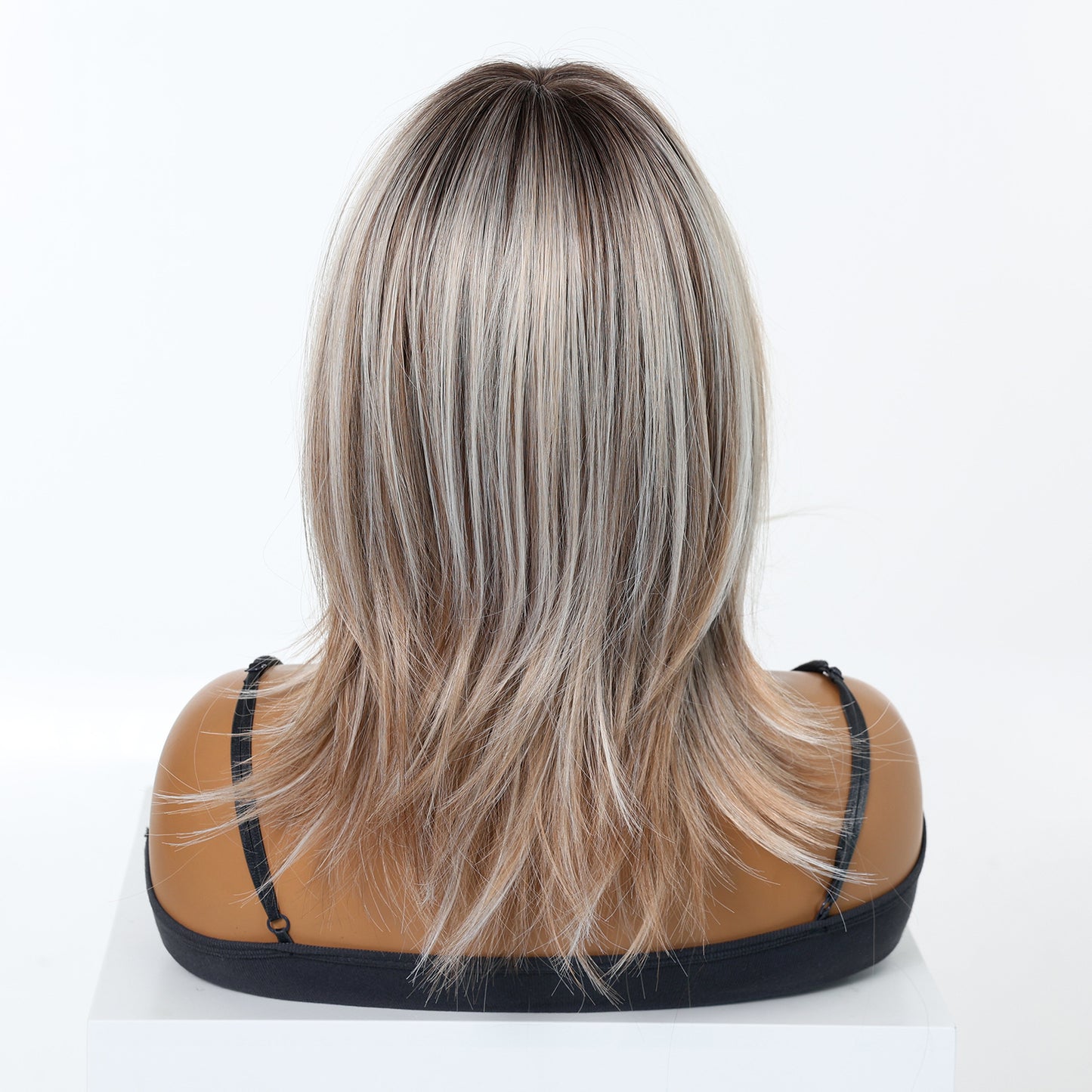 Natural Realistic Lightweight Breathable Summer Gradient Gray Gold Collarbone Length Wig Short Straight Hair