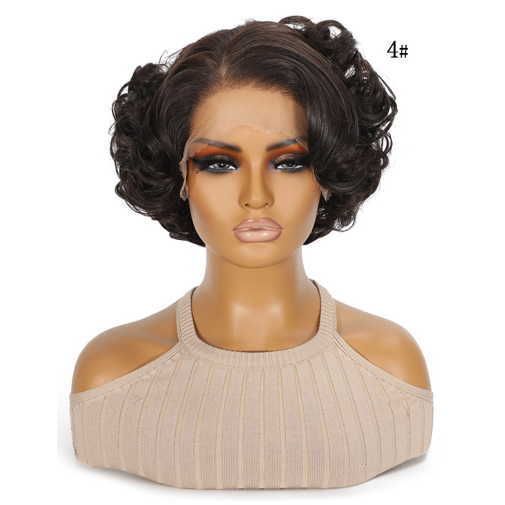 Chemical Fiber Short Curly Hair Split Head Cover Sewing Front Other Wig