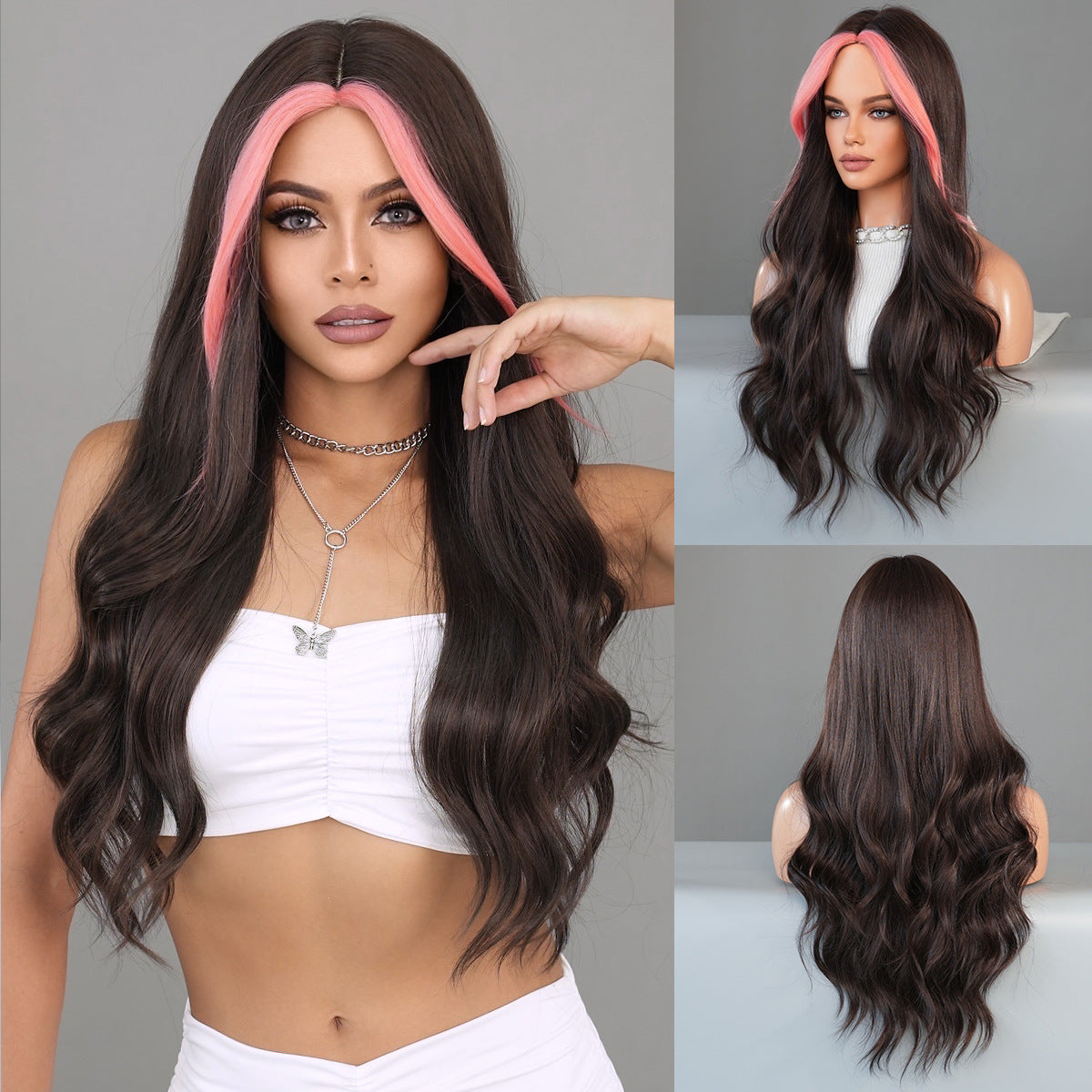 Women's Fashion Mid-length Colorful Curly Hair Sheath Big Wave Chemical Wig Long Curls