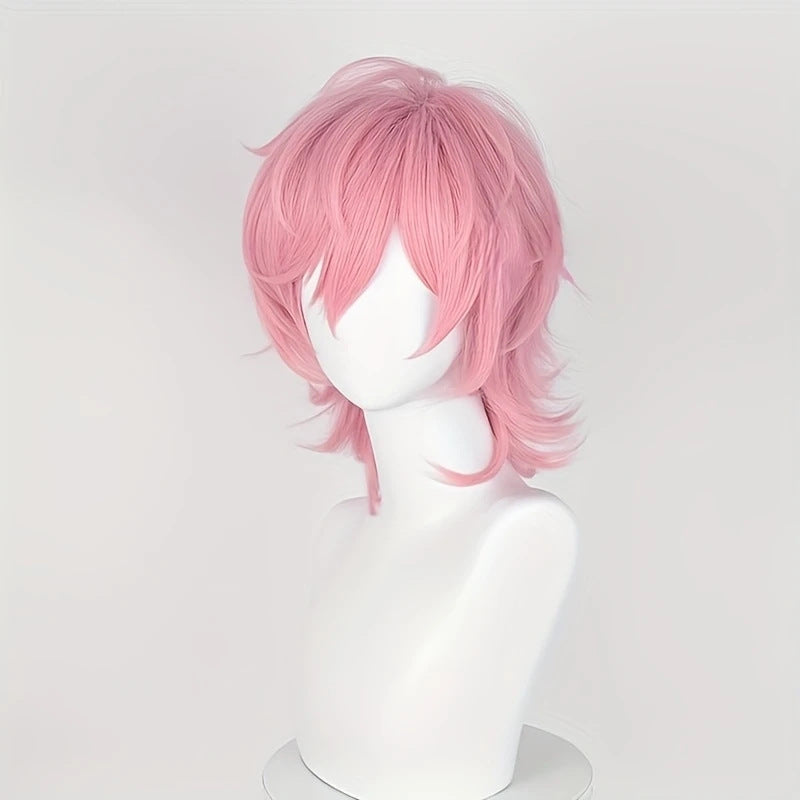 Lily Bucket Pink Short Hair Fiber Cos Wig